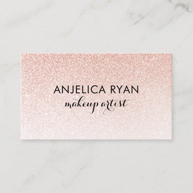 Rose Gold Faux Glitter Ombre Makeup Business Card (Front)