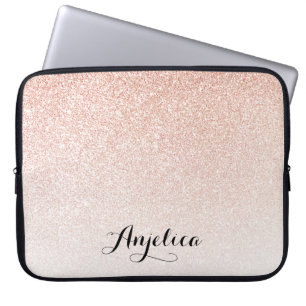 Rose Gold Faux Glitter Ombre Name Personalised Laptop Sleeve