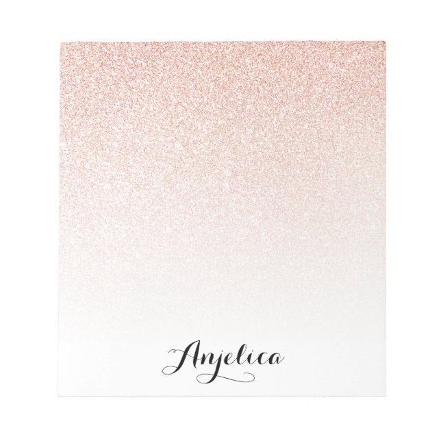 Rose Gold Faux Glitter Ombre Personalised Name Notepad (Front)