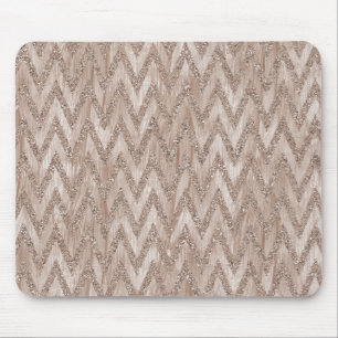 Rose Gold Faux Glitter Paint Chevron Stripes Mouse Mat