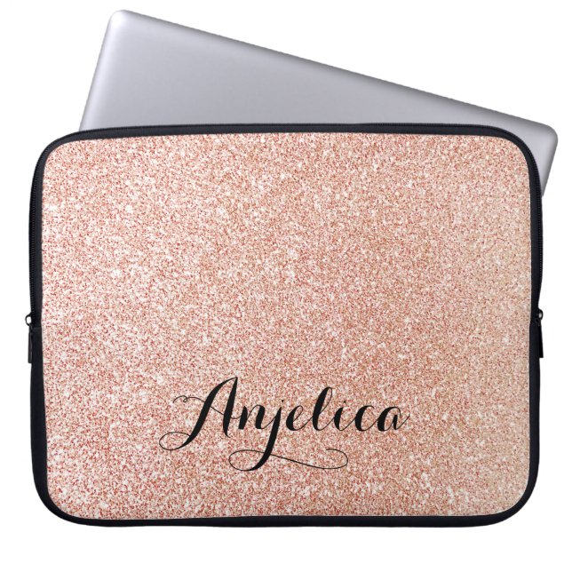 Rose Gold Faux Glitter Personalised Laptop Sleeve (Front)