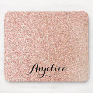 Rose Gold Faux Glitter Personalised Name Mouse Pad
