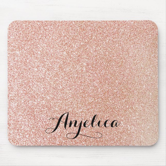 Rose Gold Faux Glitter Personalised Name Mouse Pad (Front)