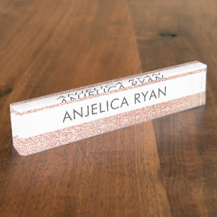 Rose Gold Faux Glitter Personalised Professional Nameplate