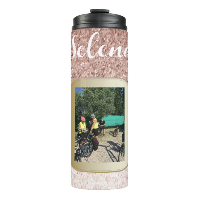Rose Gold Faux Glitter Photo Thermal Tumbler  (Front)