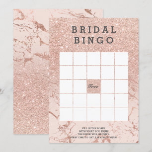 Rose gold faux glitter pink bridal marble bingo invitation
