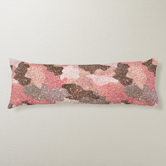 Rose Gold Faux Glitter Pink Camouflage Body Cushion (Front)