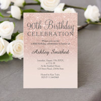 Rose gold faux glitter pink ombre 90th birthday