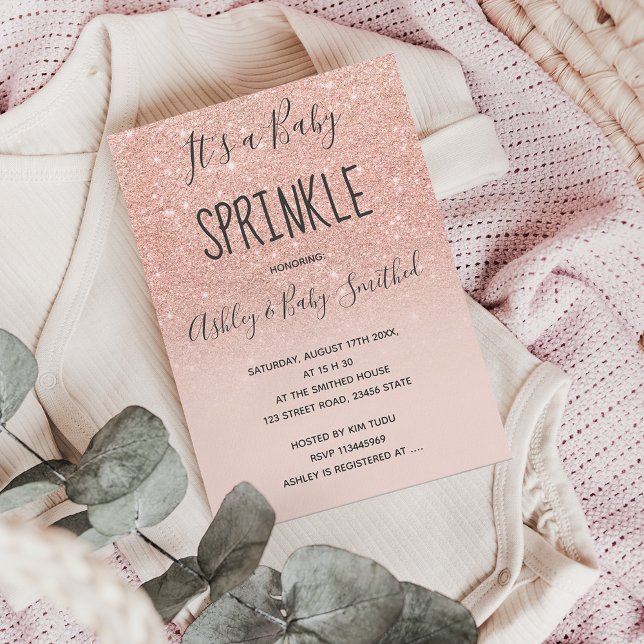 Rose gold faux glitter pink ombre baby sprinkle invitation (Creator Uploaded)