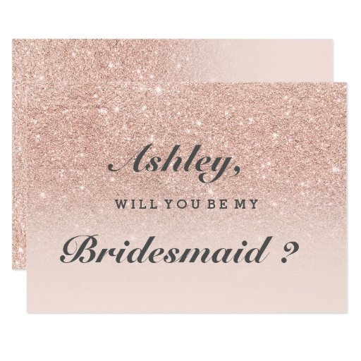 Image of Rose gold faux glitter pink ombre be my bridesmaid Invitation