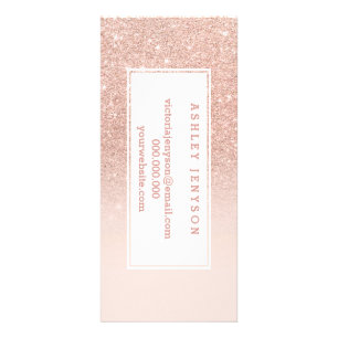 Rose gold faux glitter pink ombre business details rack card