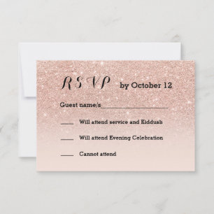 Rose gold faux glitter pink ombre RSVP black
