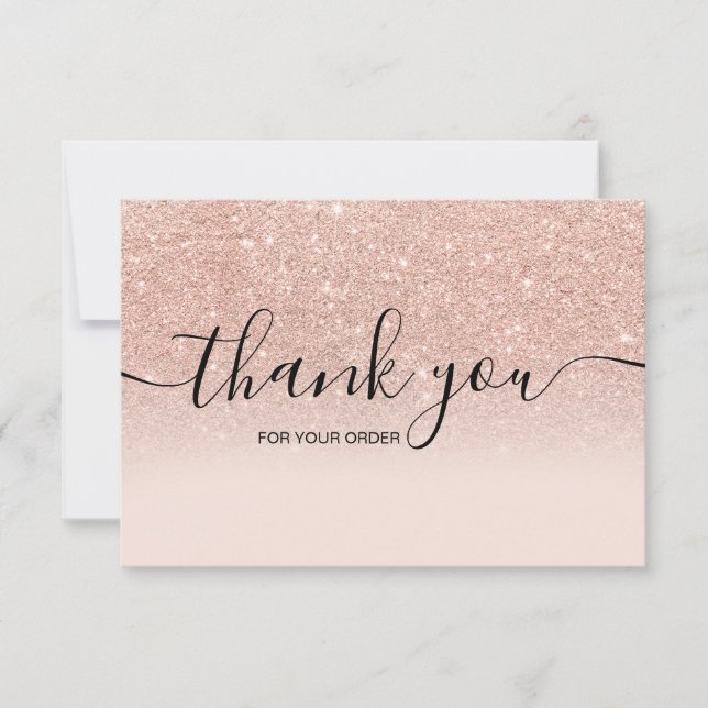 Rose gold faux glitter pink ombre script thank you (Front)