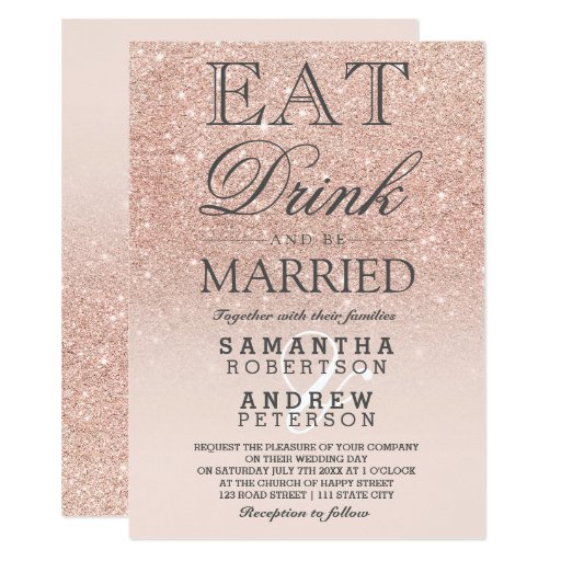 Image of Rose gold faux glitter pink ombre script wedding Invitation