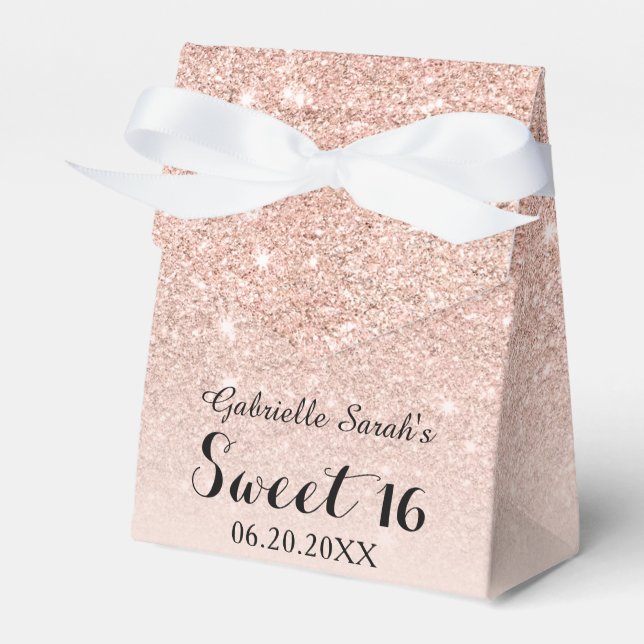 Rose gold faux glitter pink ombre Sweet 16 Favour Box (Front Side)