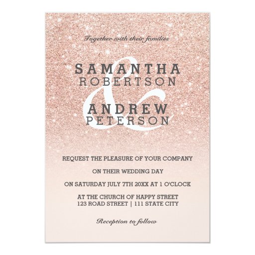 Image of Rose gold faux glitter pink ombre wedding custom Invitation