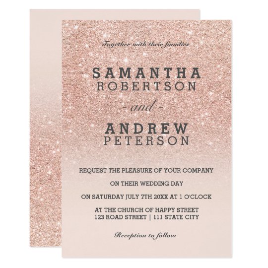 Rose gold faux glitter pink ombre wedding invitation | Zazzle.co.uk