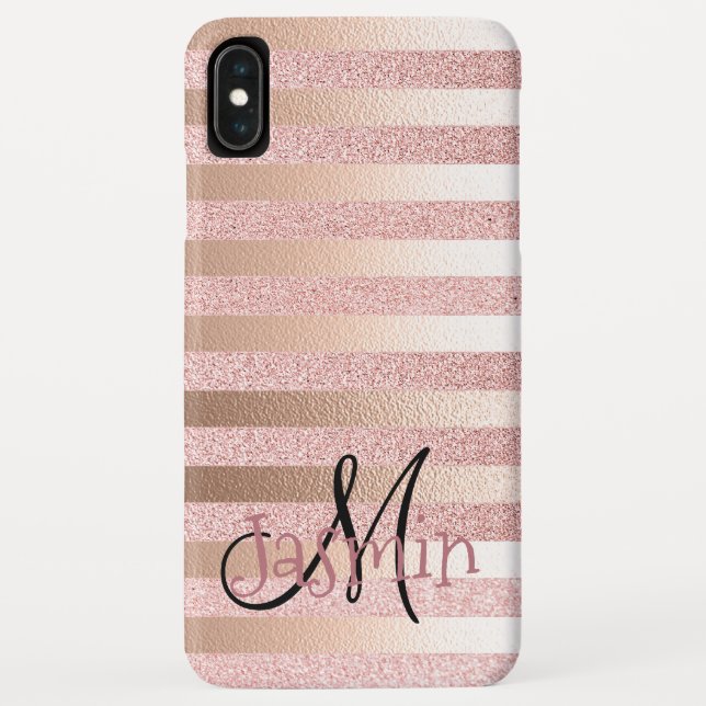 Rose Gold Faux Glitter& Rose Gold Foil Stripes Case-Mate iPhone Case (Back)
