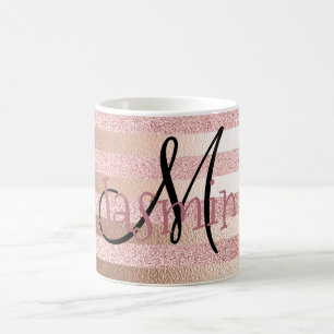 Rose Gold Faux Glitter& Rose Gold Foil Stripes Coffee Mug