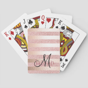 Rose Gold Faux Glitter& Rose Gold Foil Stripes Playing Cards