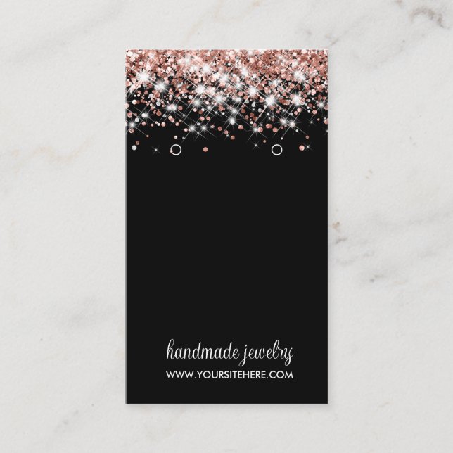 Rose Gold Faux Glitter Signature Earring Display Business Card (Front)