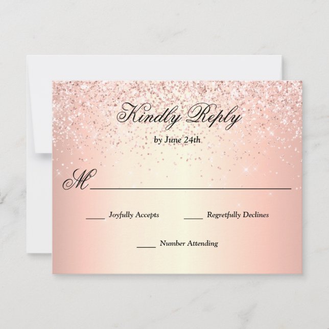 Rose Gold Faux Glitter Sparkle RSVP Card (Front)