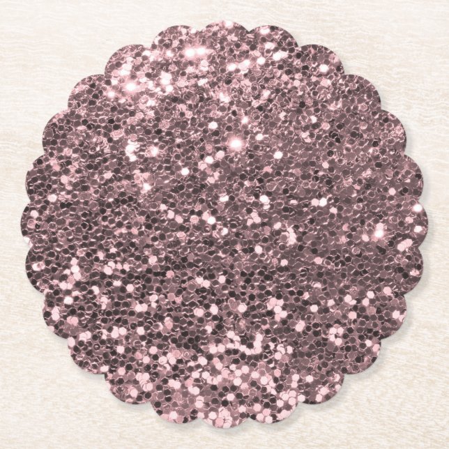 Rose Gold Faux Glitter Sparkles Paper Coaster (Front)