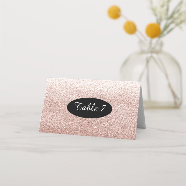 Rose Gold Faux Glitter Table Seating Numbers Place Card (Front)