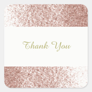 Rose Gold Faux Glitter Thank You Square Sticker