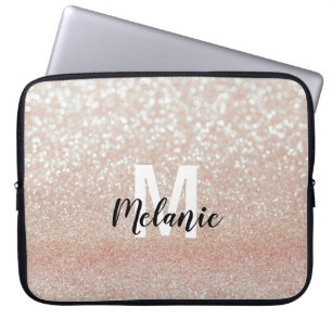 Rose Gold Faux Glitter with Monogram Laptop Sleeve