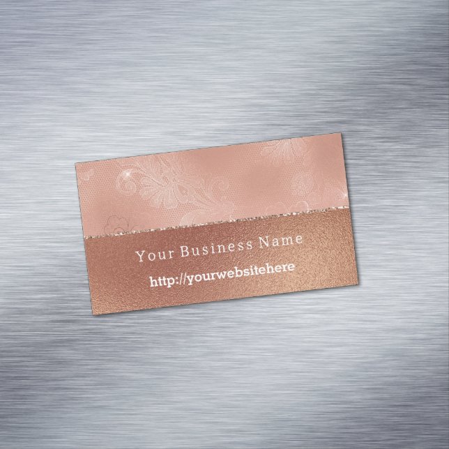 Rose Gold Faux Lace Floral Business name website Magnetic Business Card (In Situ)