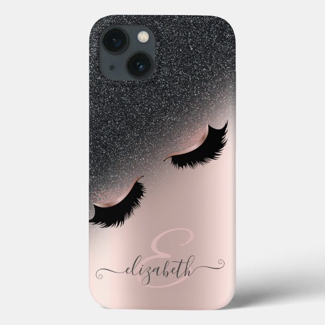 Rose Gold Faux Lashes Black Glitter Ombre  Case-Mate iPhone Case (Back)