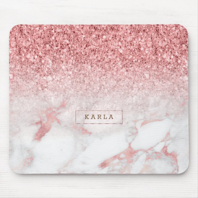 Rose-gold faux marble & glitter ombre mouse mat (Front)