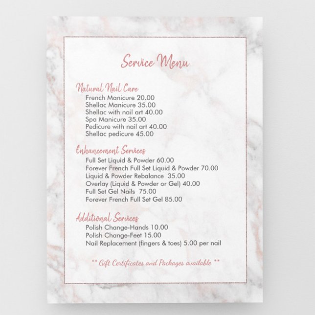 Rose-Gold Faux Marble Price Menu List (Creator Uploaded)