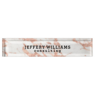 Rose-gold faux marble stone nameplate