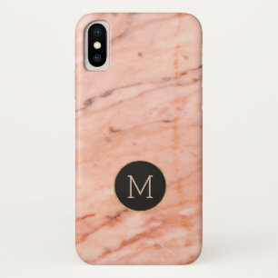 Rose-gold faux marble stone print monogram iPhone x case