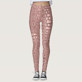 Rose Gold Faux Metallic Geometric Brick Patterned Leggings