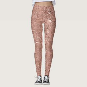 Rose Gold Faux Metallic Geometric Patterned Leggings