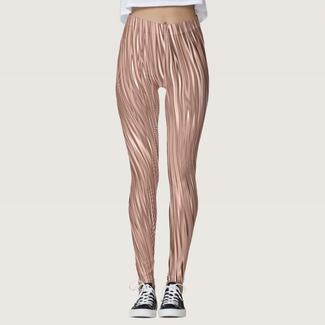 Rose Gold Faux Metallic Streak Patterned Leggings (Front)