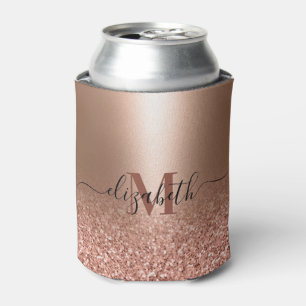 Rose Gold Faux Pink Glitter Can Cooler