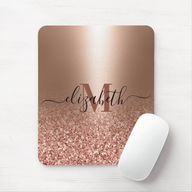 Rose Gold Faux Pink Glitter Mouse Mat (With Mouse)