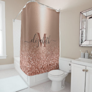 Rose Gold Faux Pink Glitter Shower Curtain