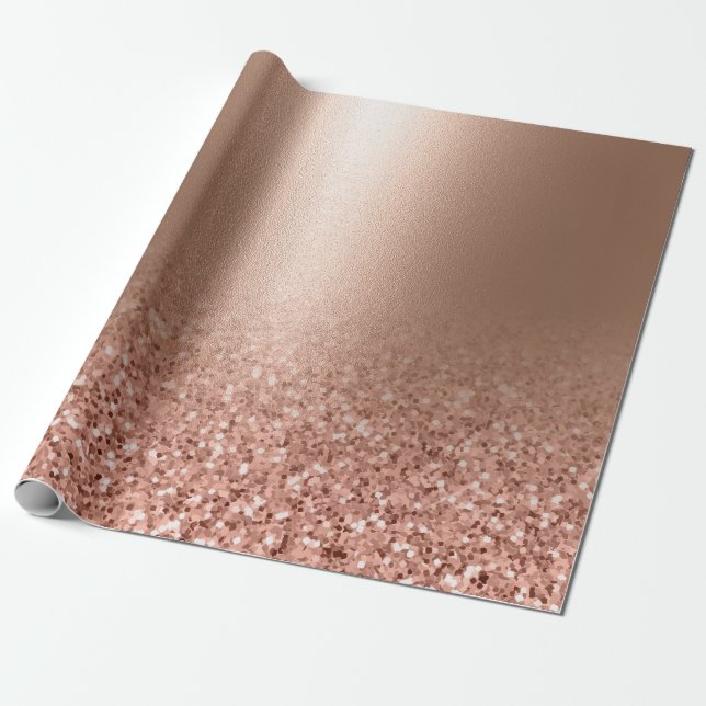 Rose Gold Faux Pink Glitter Wrapping Paper (Unrolled)