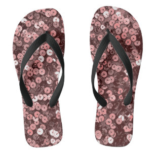 Rose Gold Faux Sequin Flip Flops