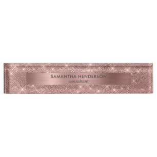 Rose Gold Faux Shimmer and Foil Nameplate