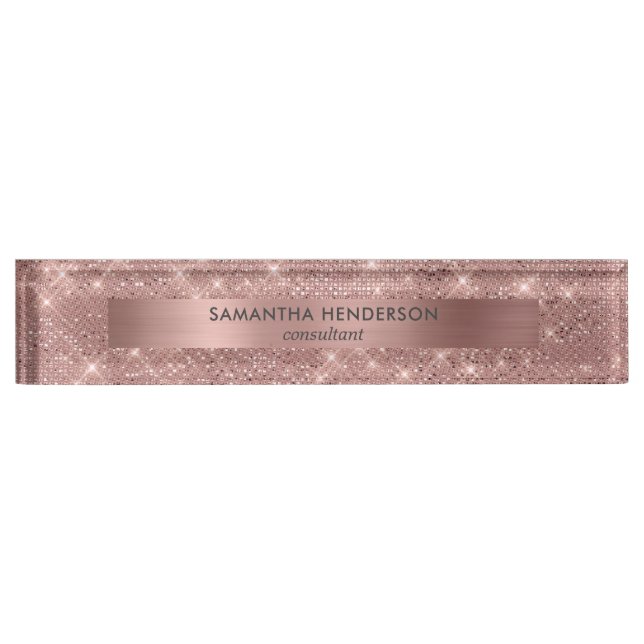 Rose Gold Faux Shimmer and Foil Nameplate (Front)