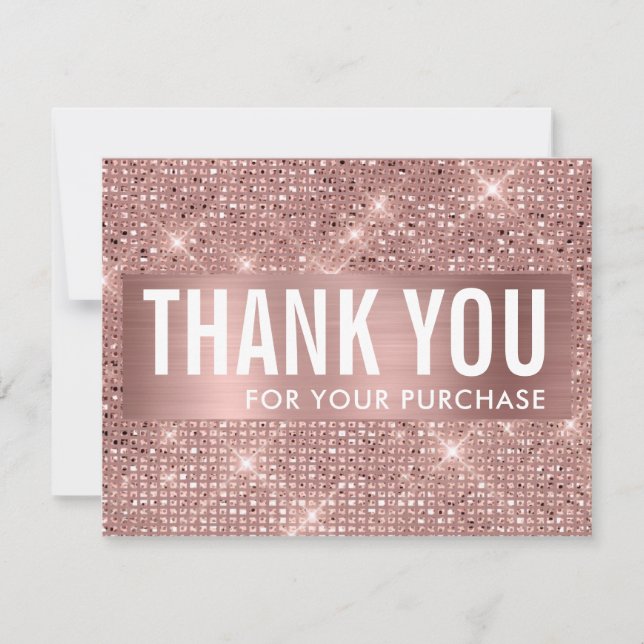 Rose Gold Faux Shimmer & Foil Business Thank You Card (Front)