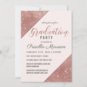 Rose Gold Faux Sparkling Glitter Sequin Graduation Invitation