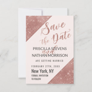 Rose Gold Faux Sparkling Glitter Sequin Save Date Save The Date