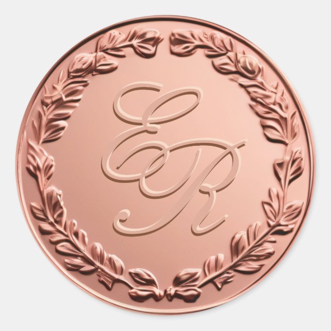 Rose Gold Faux Wax Envelope Seal Monogram Sticker (Front)